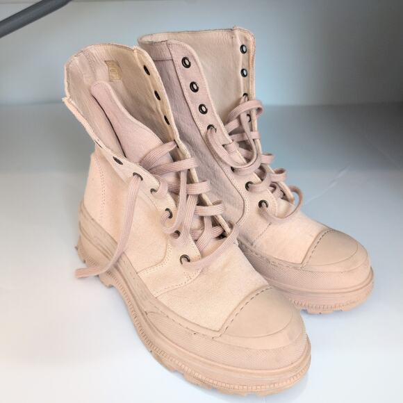 Free People Camp Out Canvas Combat Boot Tan‎ Lug Heel Chunky Streetwear 38 7.5-8 - Picture 7 of 13